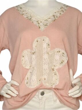 POL Cactus Lace Applique Mauve Boutique Top Small NWT